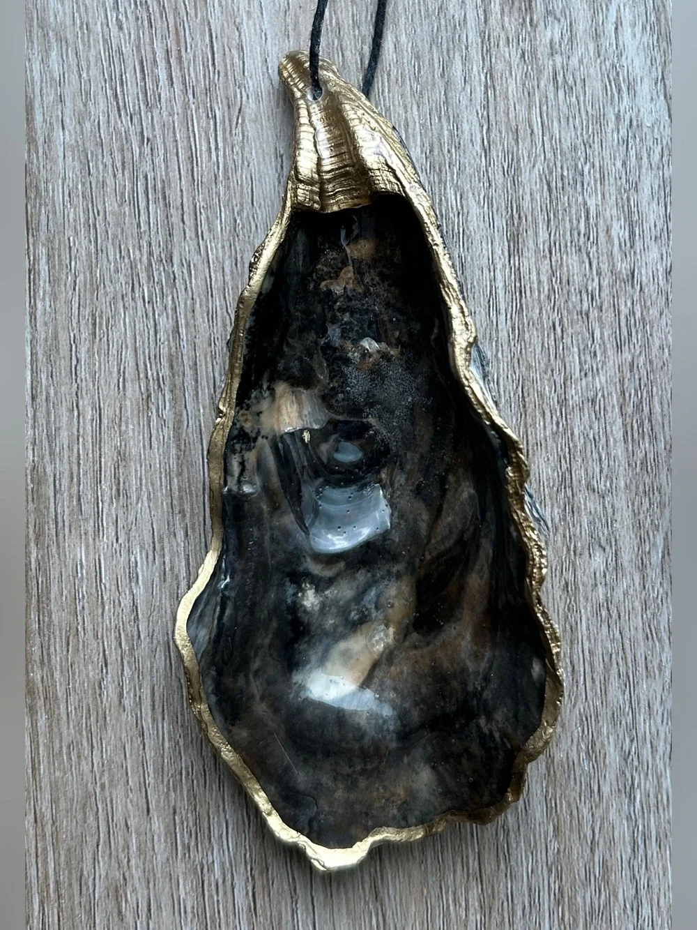 Boxed Set of 4 Handmade Gold Trimmed Oyster Shell Ornaments Coastal Gift⁠